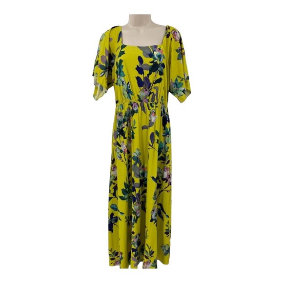 Soft Surroundings Yellow Floral Maxi Dress Medium Smocked Cotttagecore Flutter - Picture 1 of 8